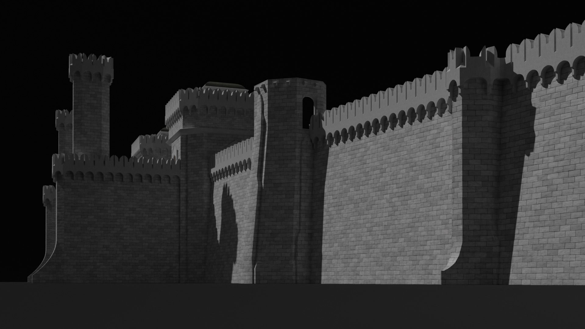 Modular castle walls - 17 pieces with 1 trim sheet texture Low-poly 3D model_2