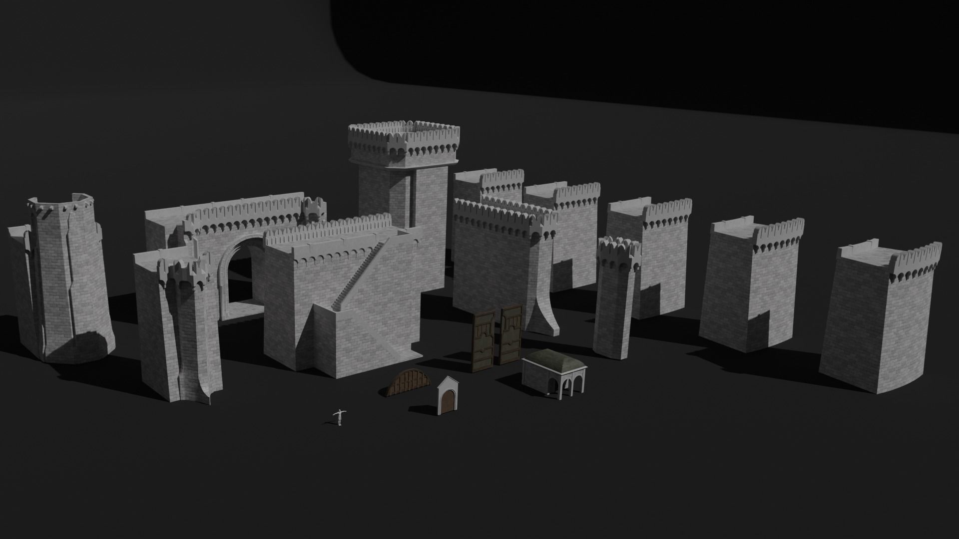 Modular castle walls - 17 pieces with 1 trim sheet texture Low-poly 3D model_13