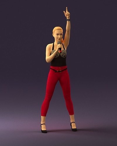 Woman in red leggings and microphone 0633 3D Print Ready 3D print model