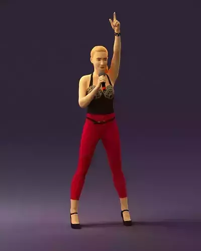 Woman in red leggings and microphone 0633 3D Print Ready