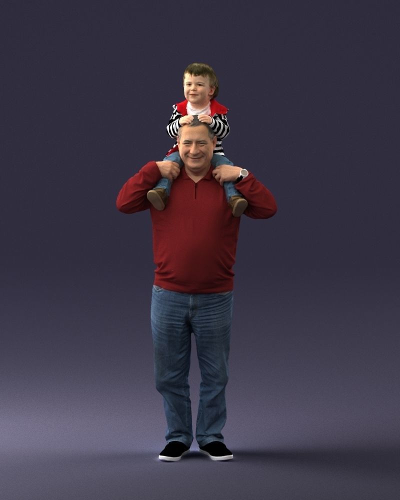 000198 Grandfather with Grandson on Shoulders 1023 3D model_33