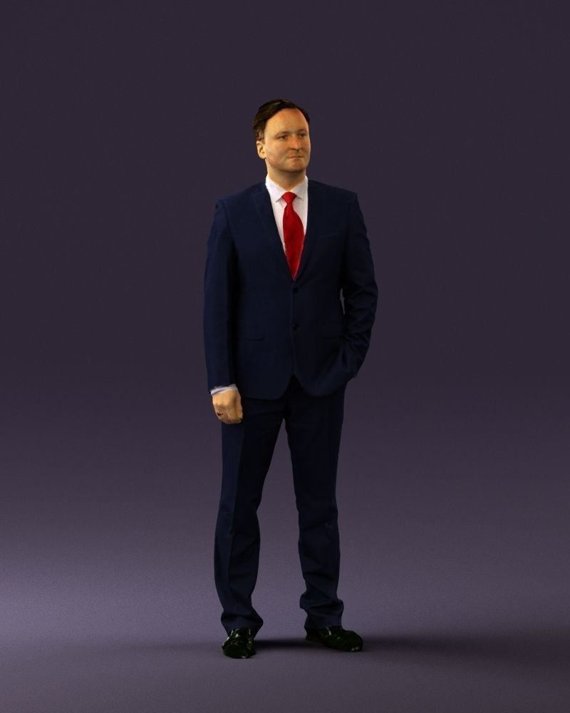 Man in dark blue suit red tie 0548 3D model_3