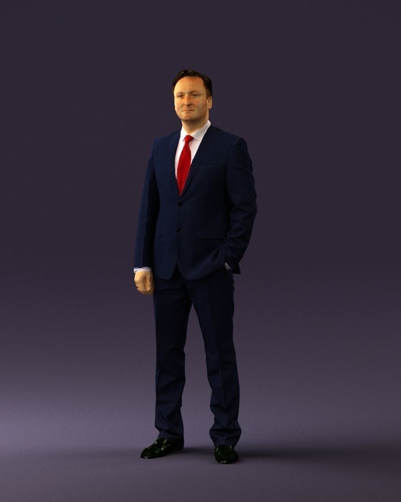 Man in dark blue suit red tie 0548 3D model_30