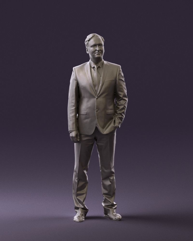 Man in dark blue suit red tie 0548 3D model_1