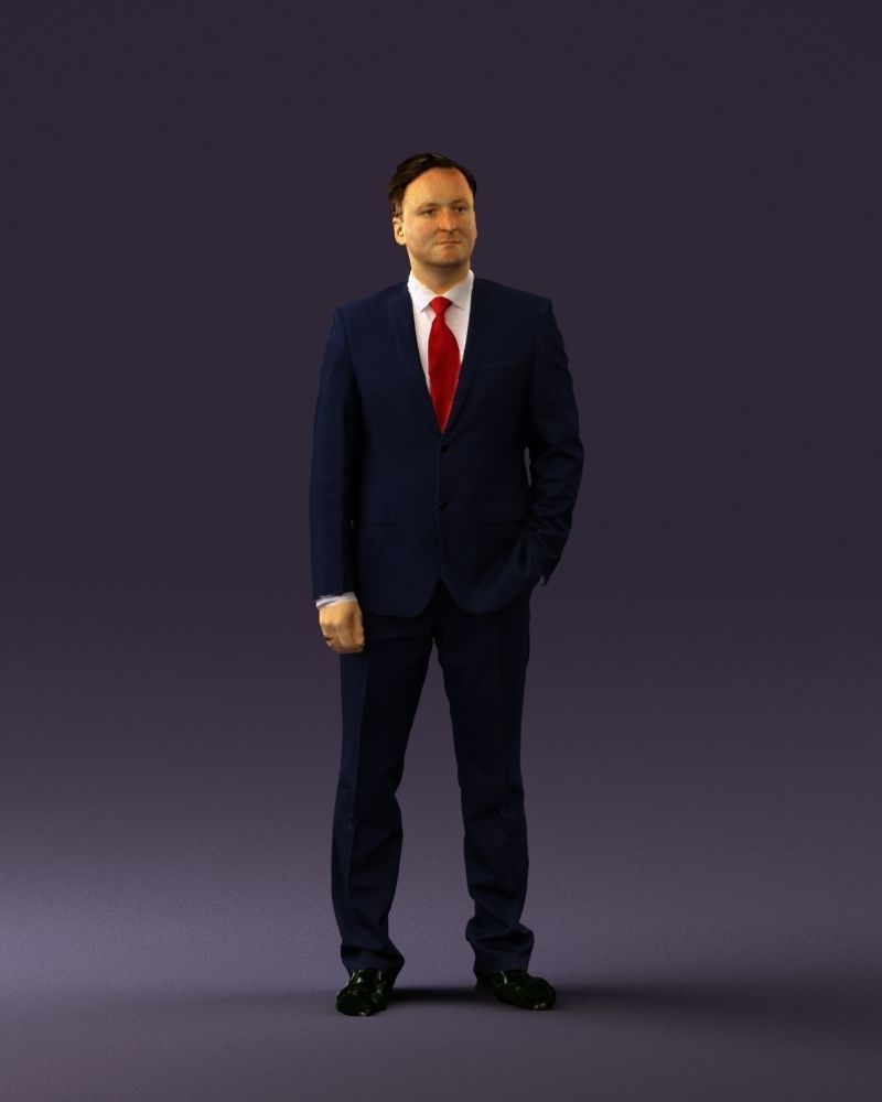 Man in dark blue suit red tie 0548 3D model_36