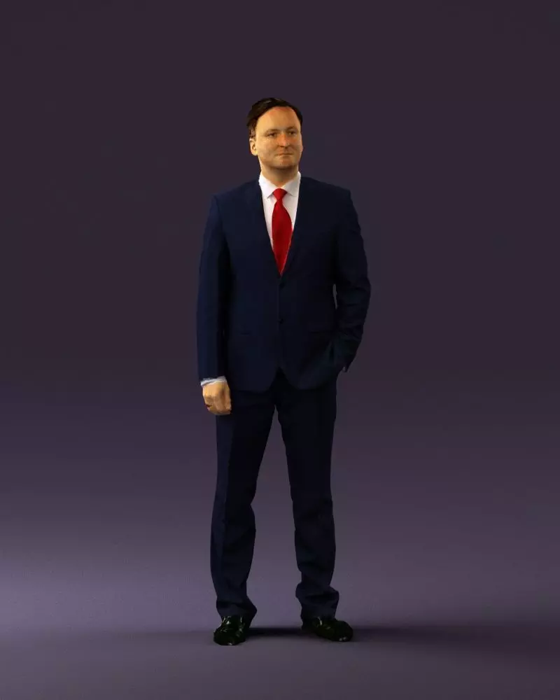 Man in dark blue suit red tie 0548 3D model_0