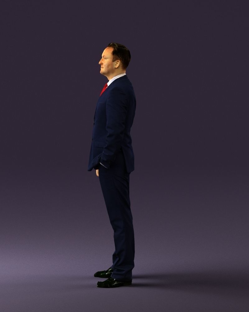 Man in dark blue suit red tie 0548 3D model_24
