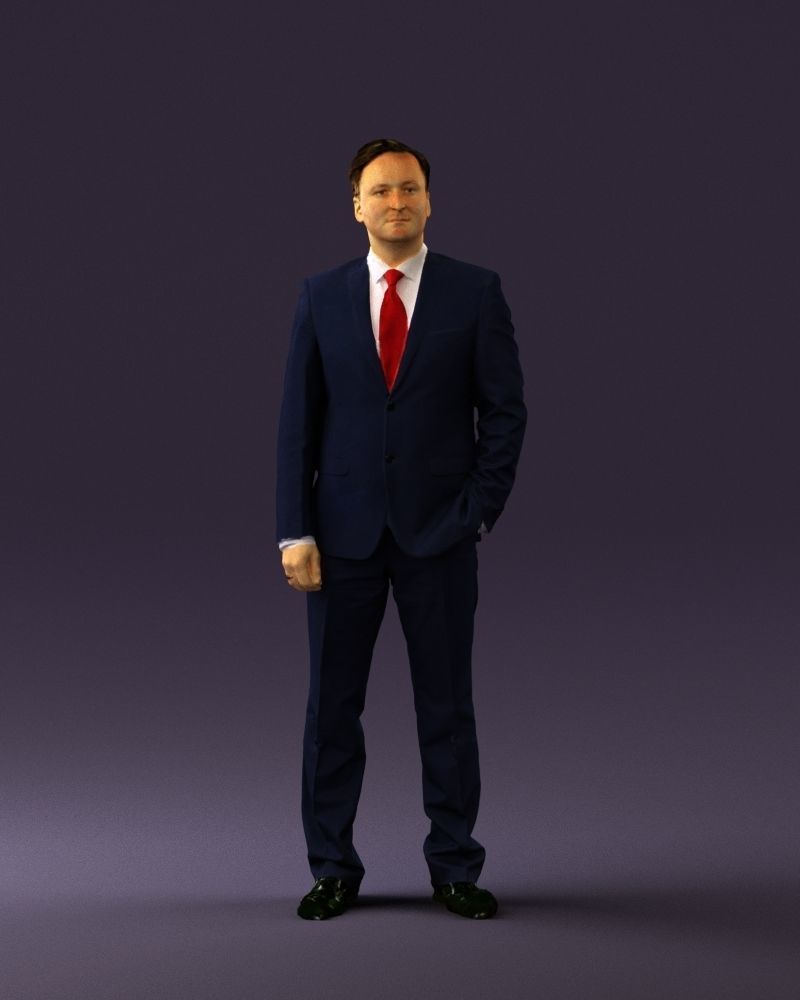 Man in dark blue suit red tie 0548 3D model_33