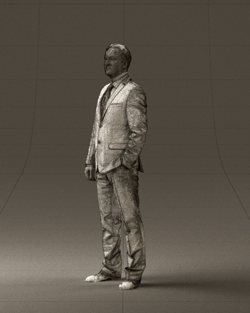 Man in dark blue suit red tie 0548 3D model_29