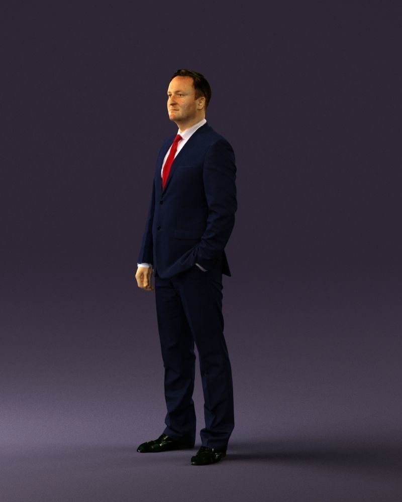 Man in dark blue suit red tie 0548 3D model_27