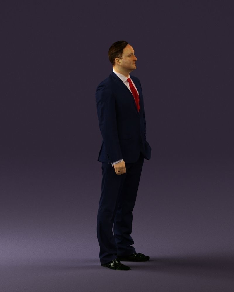 Man in dark blue suit red tie 0548 3D model_9