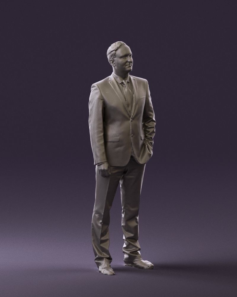 Man in dark blue suit red tie 0548 3D model_7