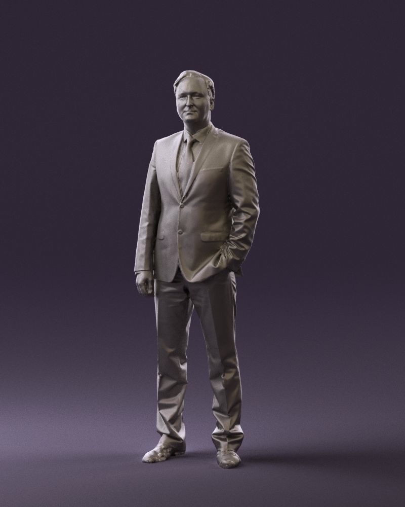 Man in dark blue suit red tie 0548 3D model_31