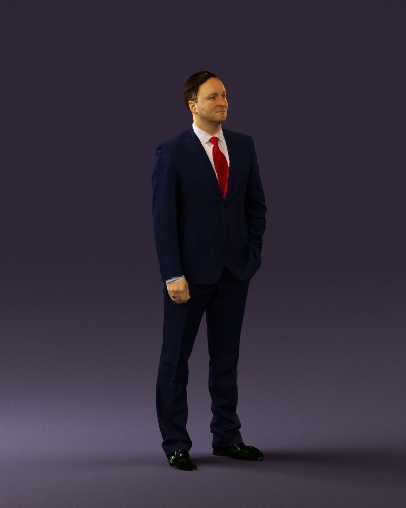 Man in dark blue suit red tie 0548 3D model_6