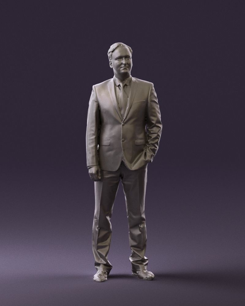 Man in dark blue suit red tie 0548 3D model_37