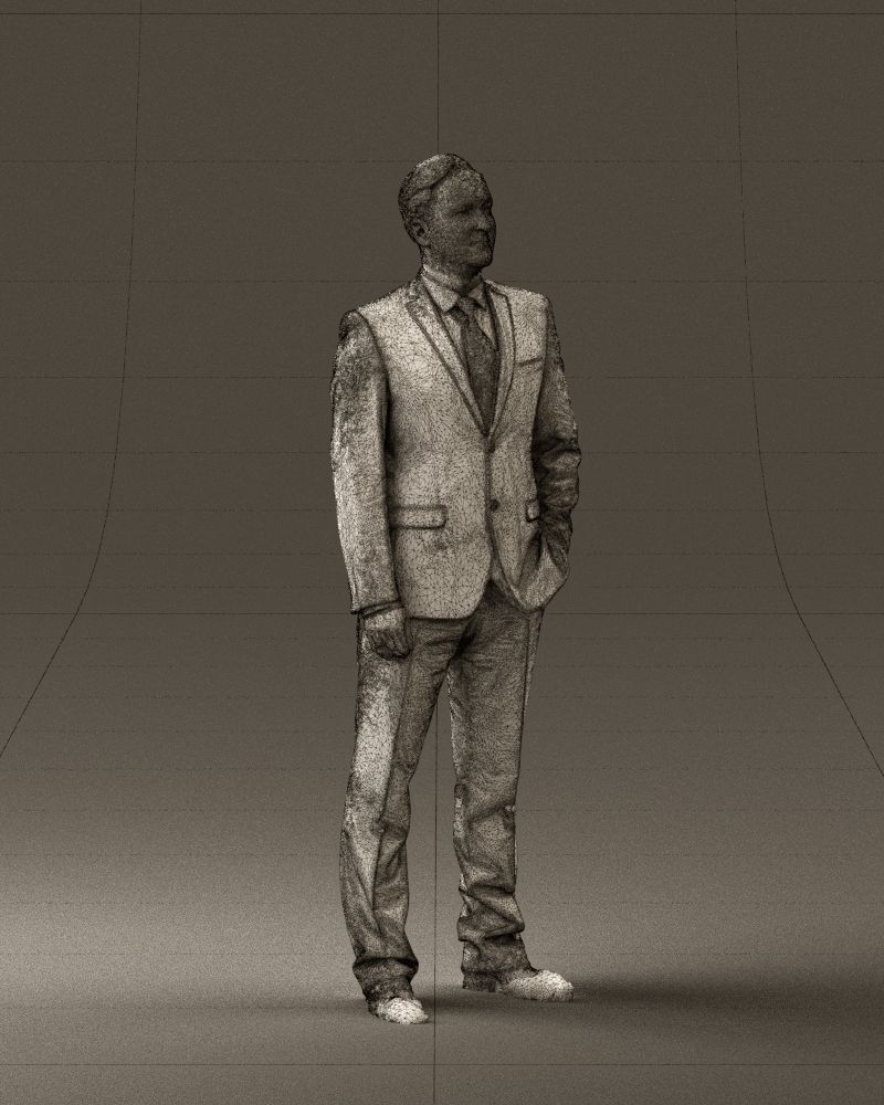 Man in dark blue suit red tie 0548 3D model_8