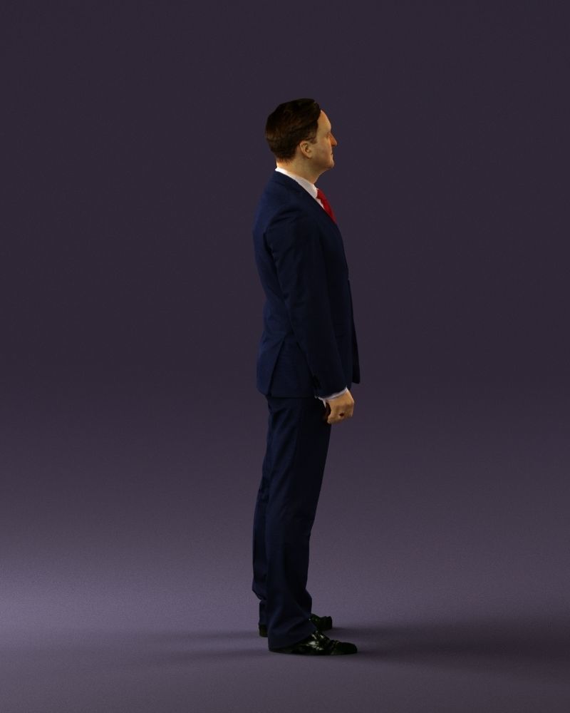 Man in dark blue suit red tie 0548 3D model_12