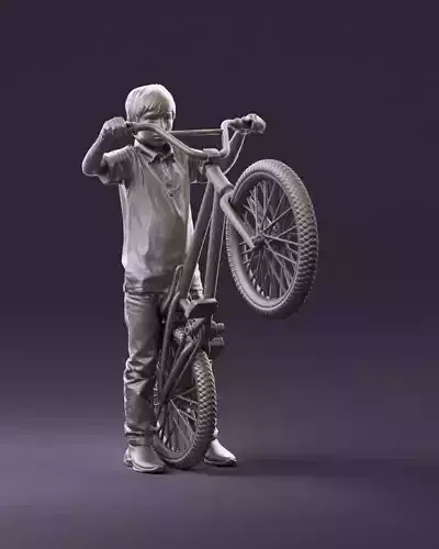 001076 kid on bike STL Miniature