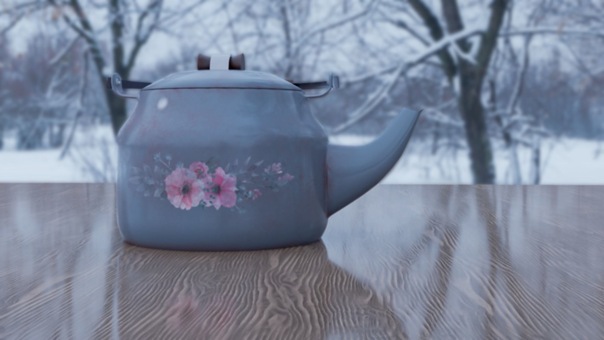 kettle tea pot with flowers Free 3D model_1
