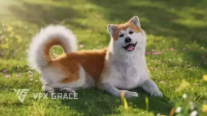 Akita Dog Animated VFX Grace 3D model