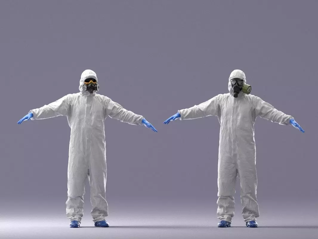 000343 Man in Protective Hazmat Suit - T-Pose 3D Scan Low-poly 3D model
