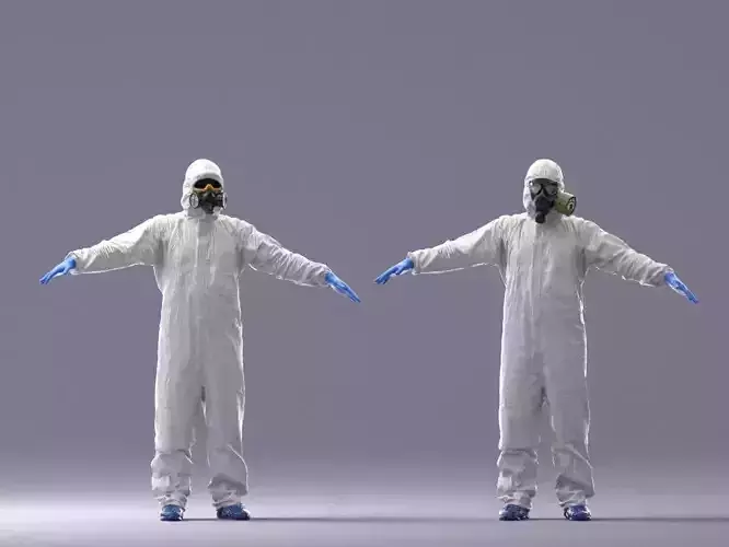 000343 Disinfector in Protective Suit T pose 0329 Low-poly 3D model