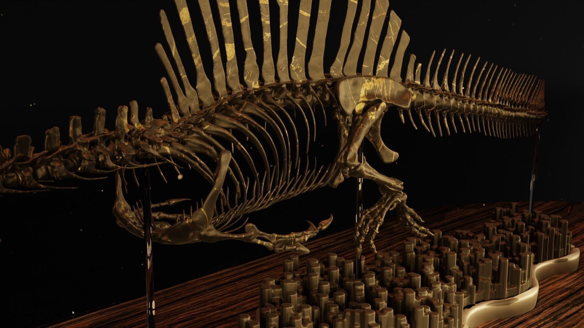 Spinosaurus Diorama Swimming Skeleton 3D print model_6