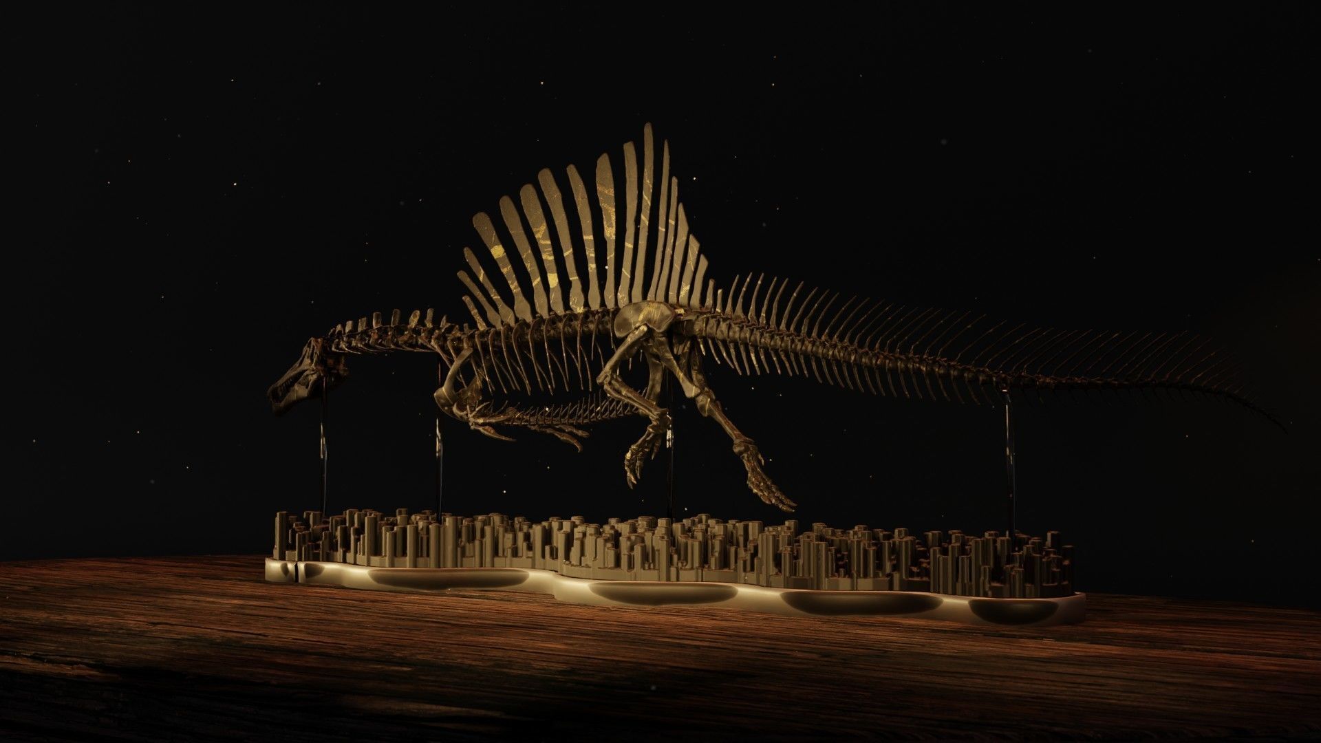Spinosaurus Diorama Swimming Skeleton 3D print model_3