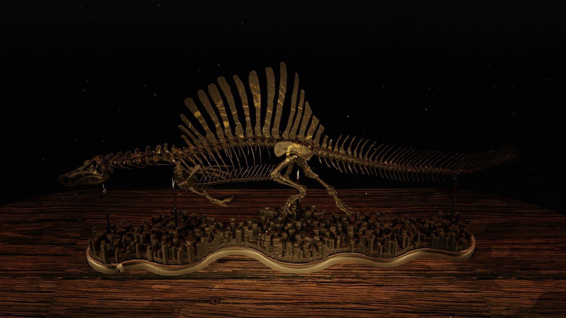 Spinosaurus Diorama Swimming Skeleton 3D print model_4