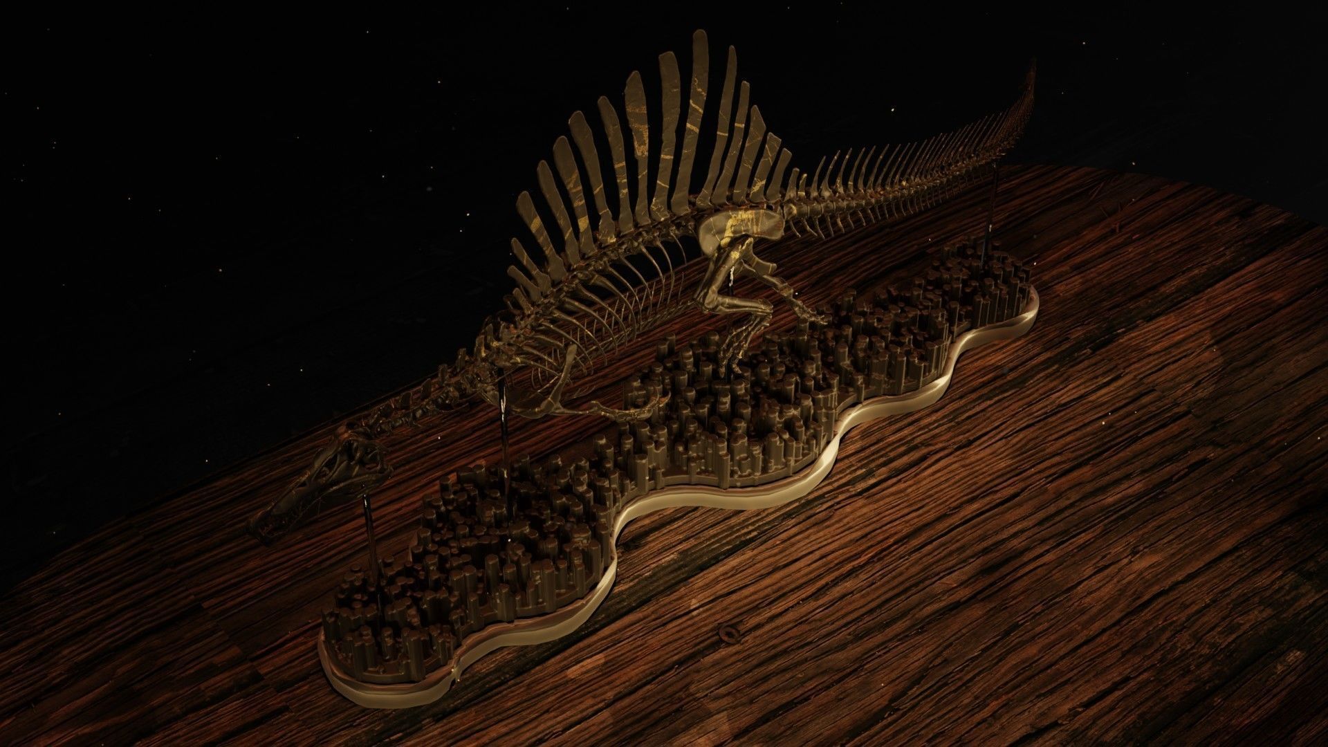 Spinosaurus Diorama Swimming Skeleton 3D print model_9