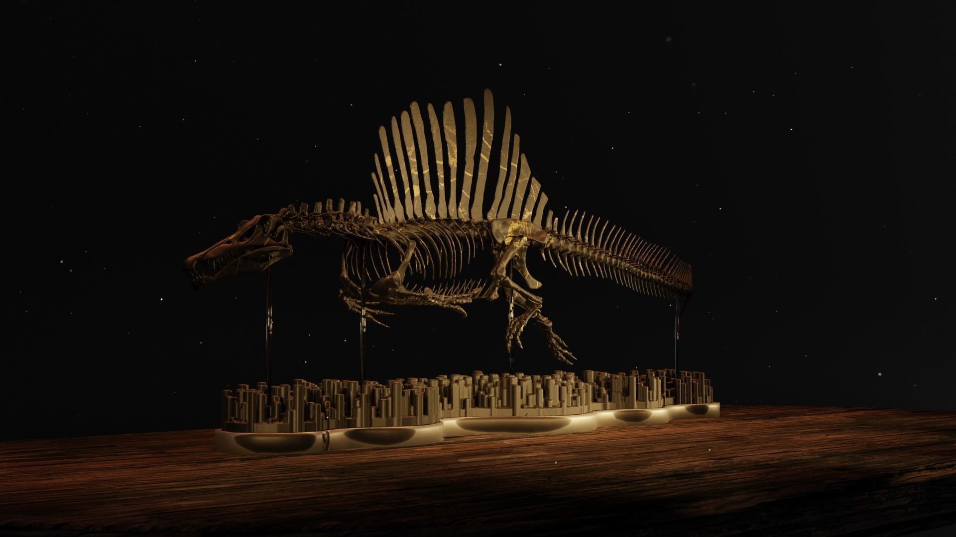 Spinosaurus Diorama Swimming Skeleton 3D print model_1