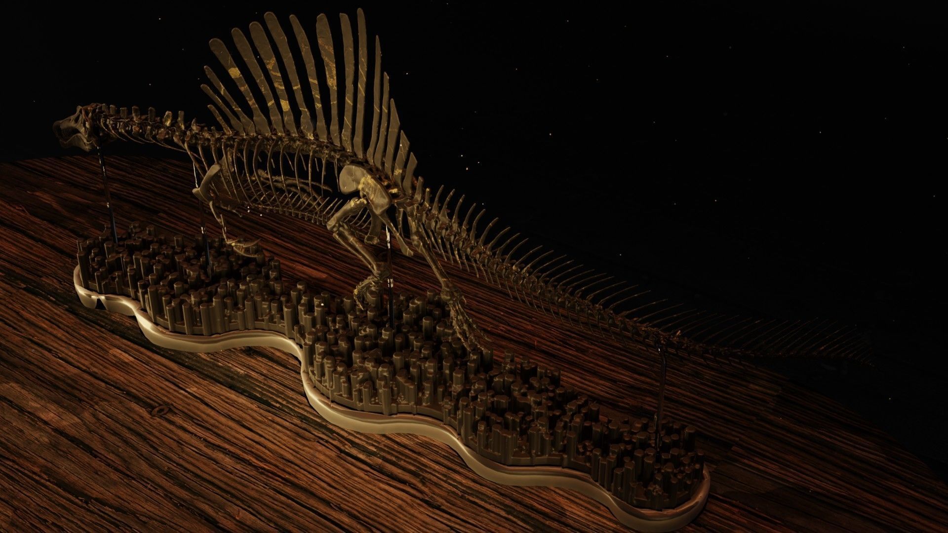 Spinosaurus Diorama Swimming Skeleton 3D print model_8