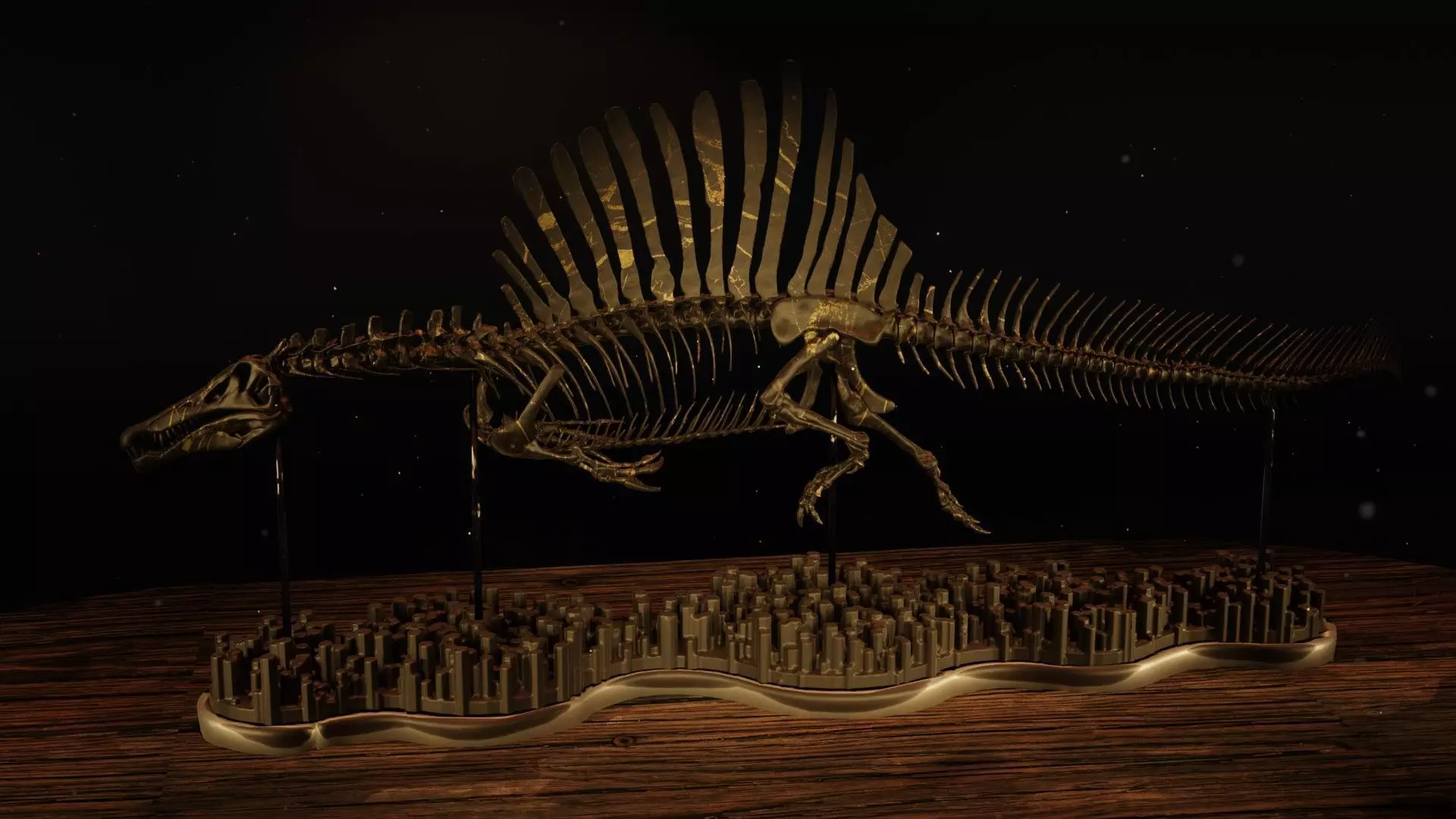 Spinosaurus Diorama Swimming Skeleton 3D print model_0
