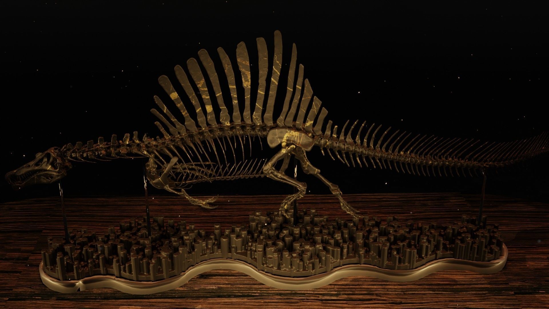 Spinosaurus Diorama Swimming Skeleton 3D print model_10