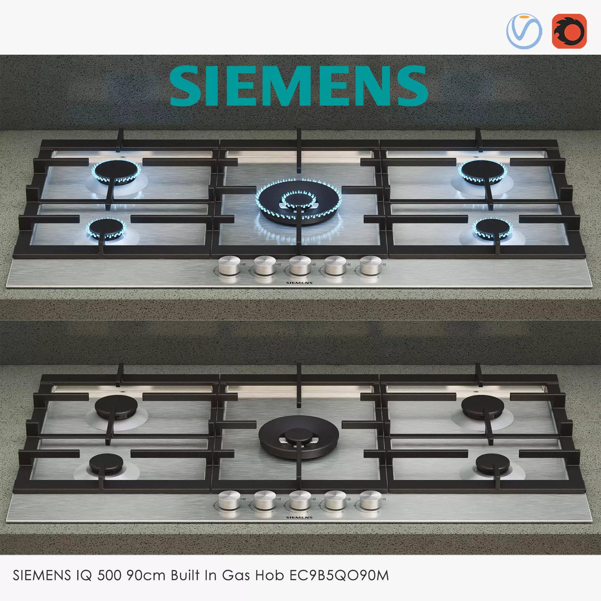 SIEMENS IQ 500 90cm Built In Gas Hob EC9B5QO90M 3D model