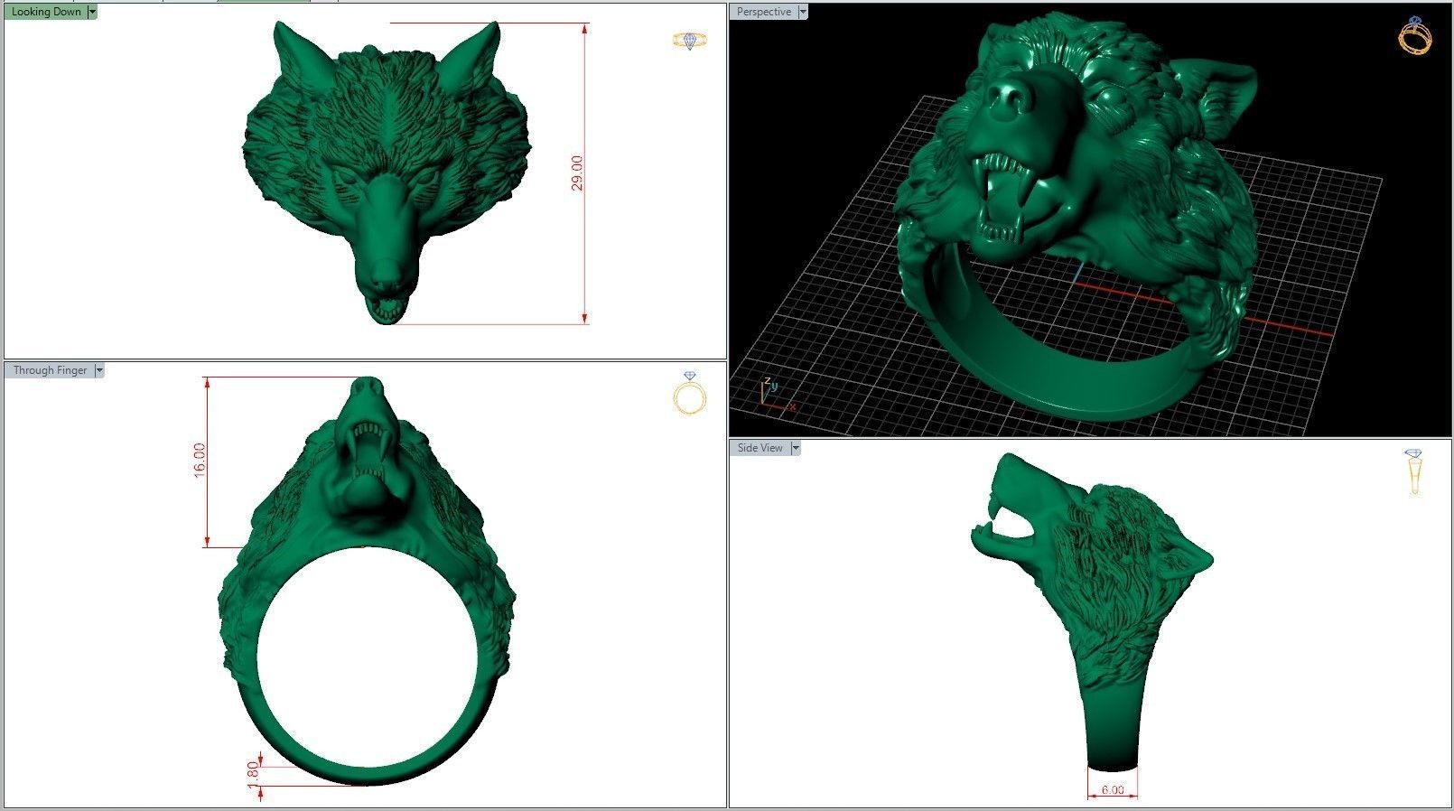 Wolf Head Ring Wild Animal 3D print model_8