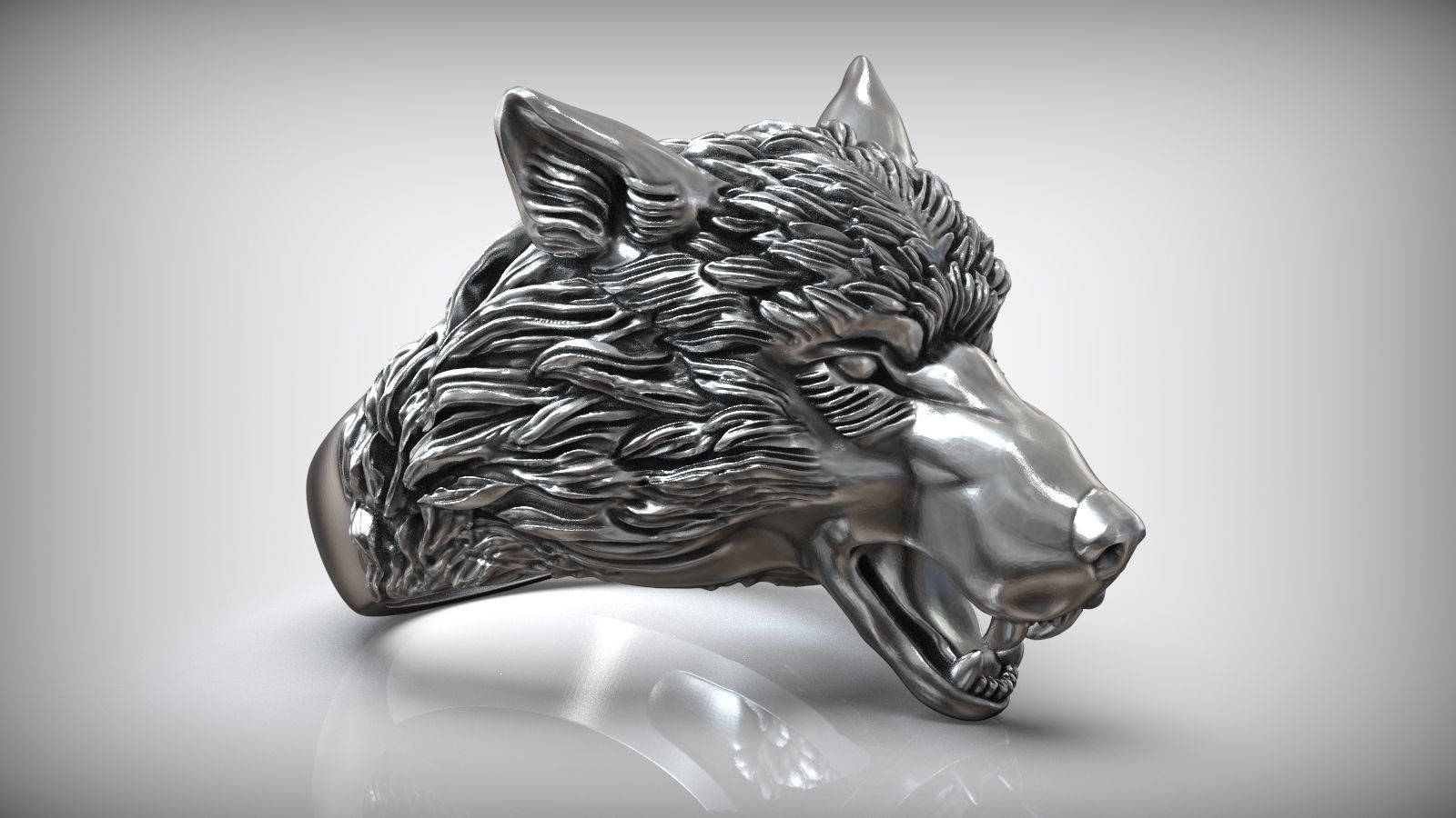 Wolf Head Ring Wild Animal 3D print model_1