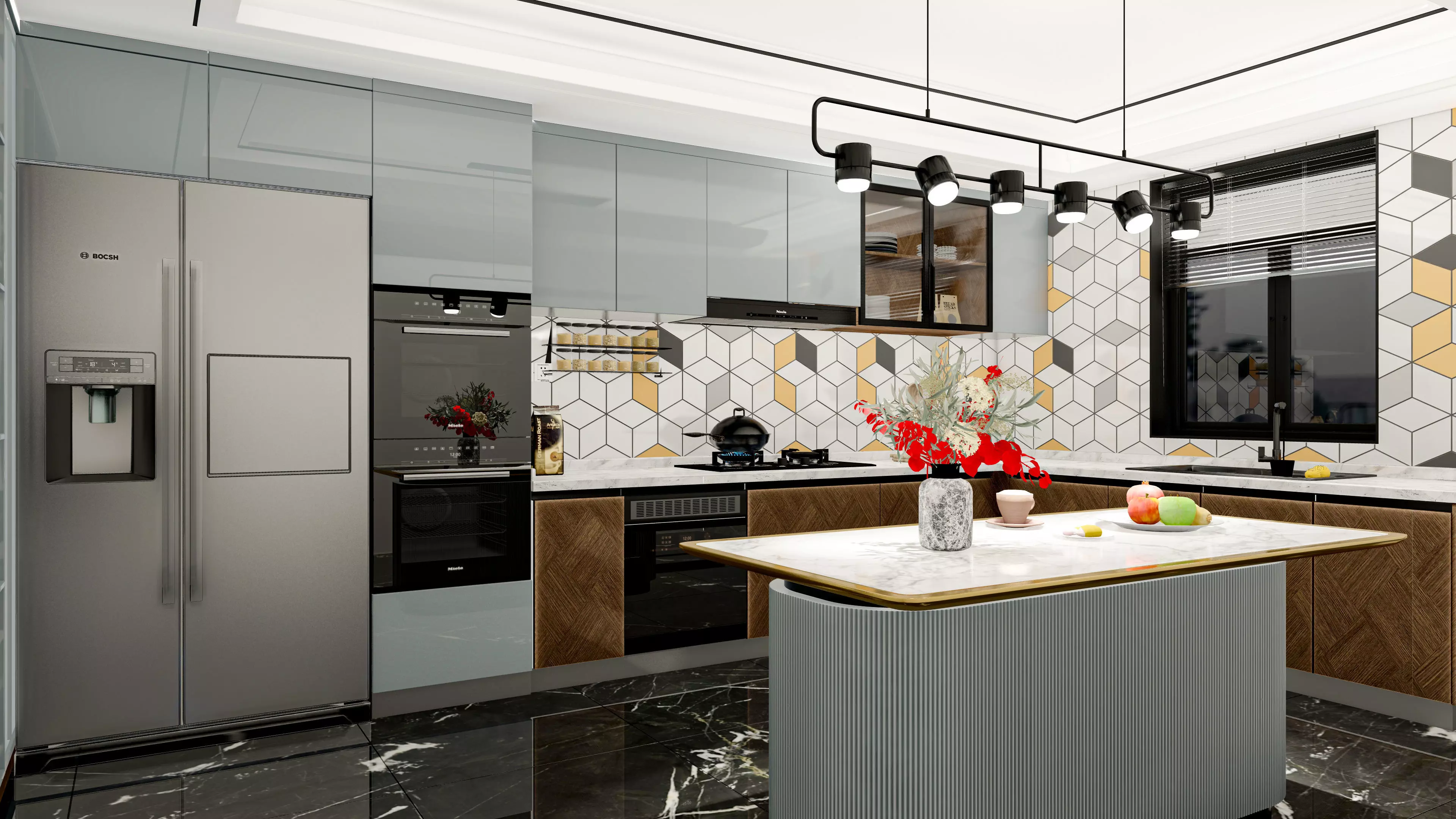 Kitchen interior scene 3D model Low-poly 3D model_0