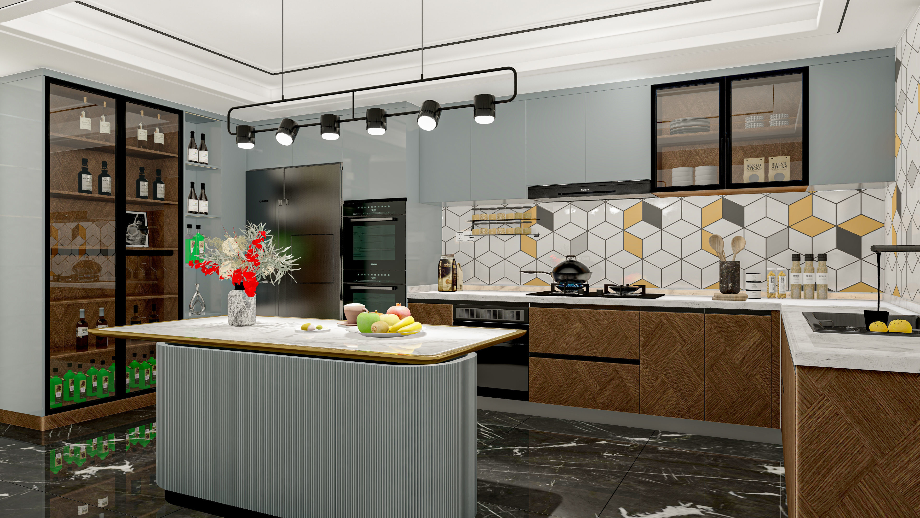 Kitchen interior scene 3D model Low-poly 3D model_1