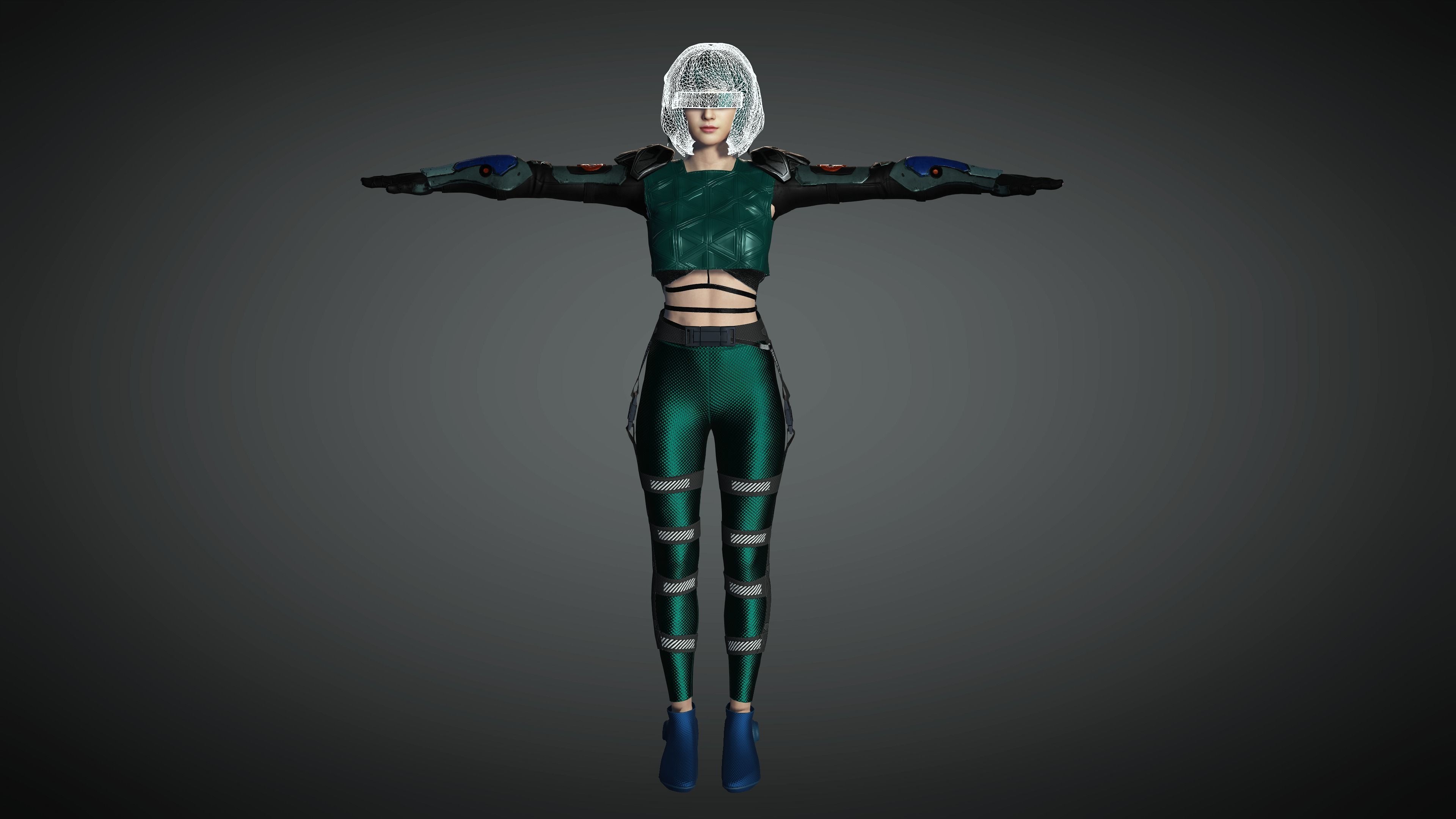 AAA Cyber Punk Female Character 06 Low-poly 3D model_27