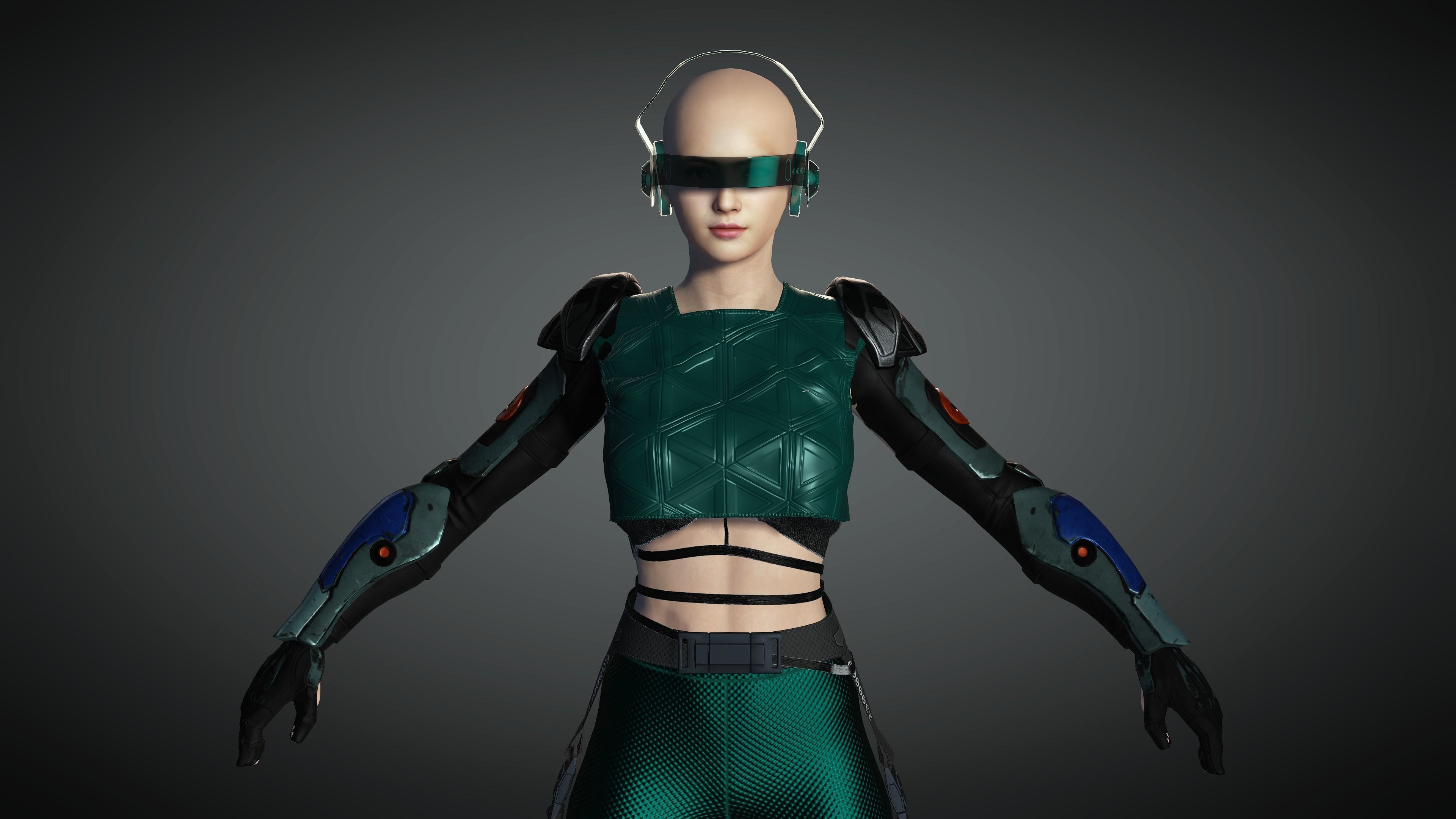 AAA Cyber Punk Female Character 06 Low-poly 3D model_23
