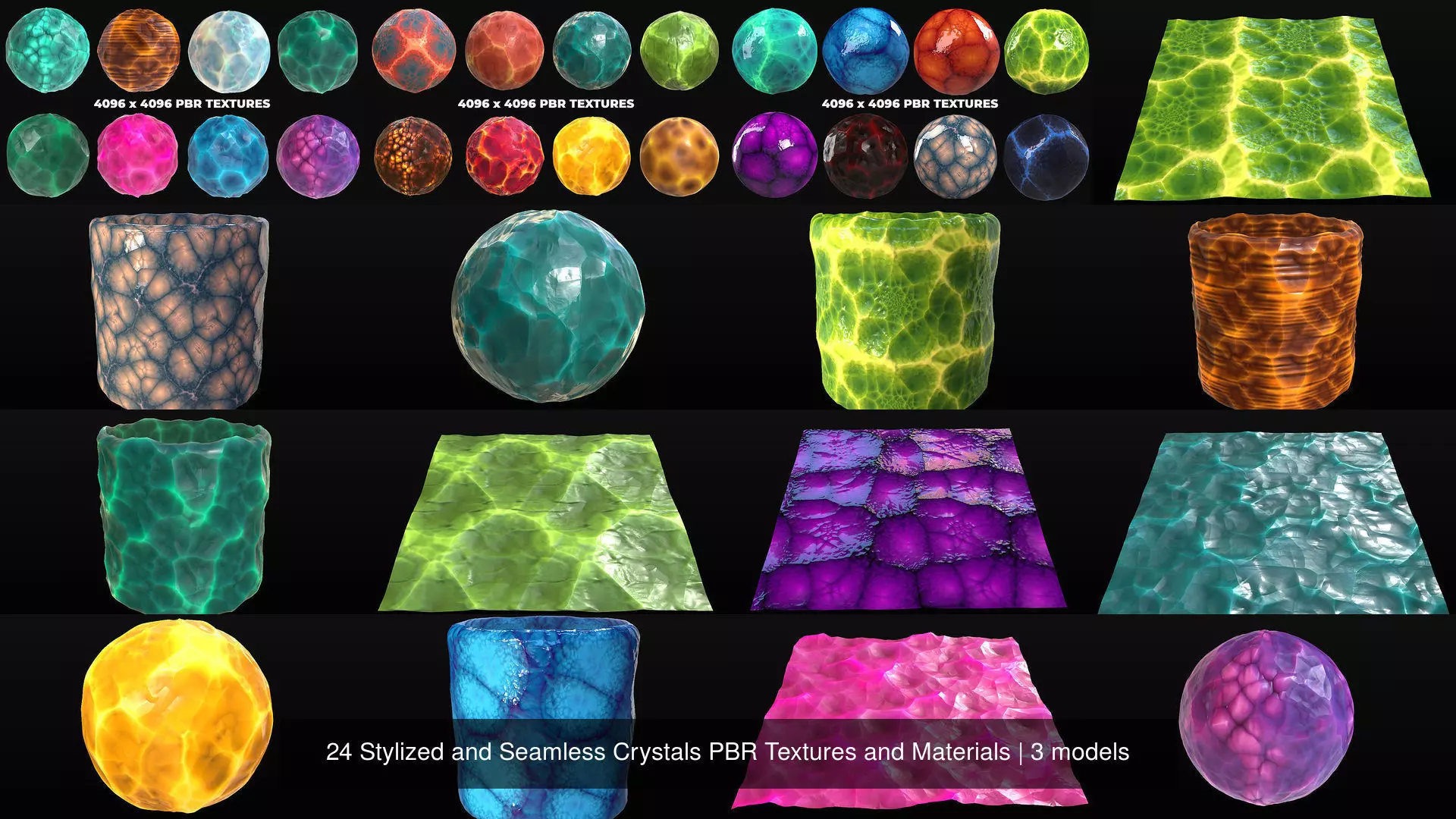 24 Stylized and Seamless Crystals PBR Textures and Materials Texture_1