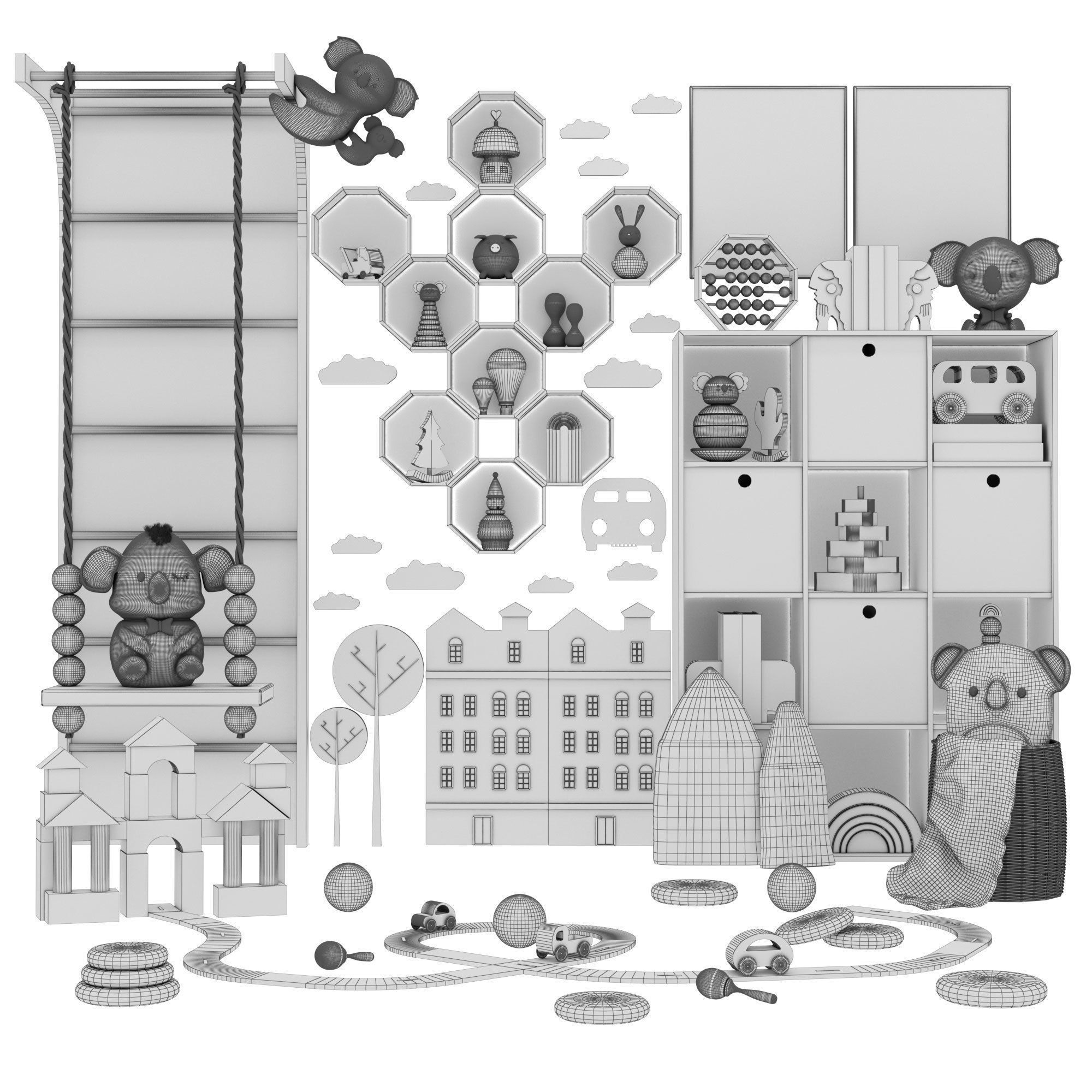 toys and furniture set  Low-poly 3D model_5