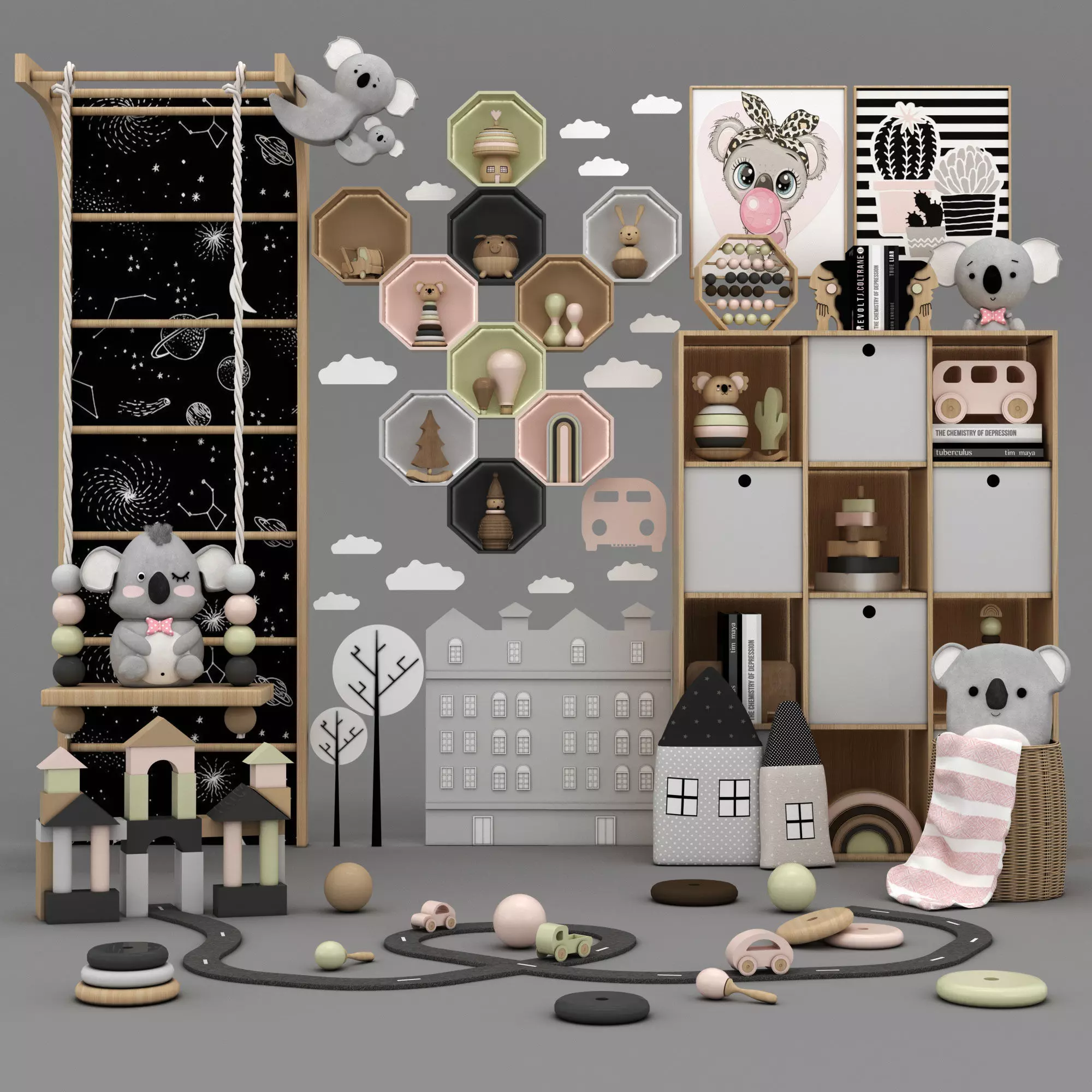 toys and furniture set  Low-poly 3D model_0