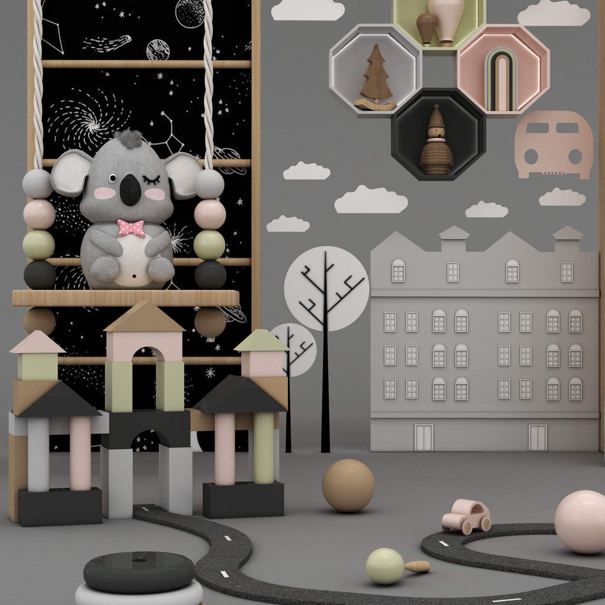 toys and furniture set  Low-poly 3D model_1