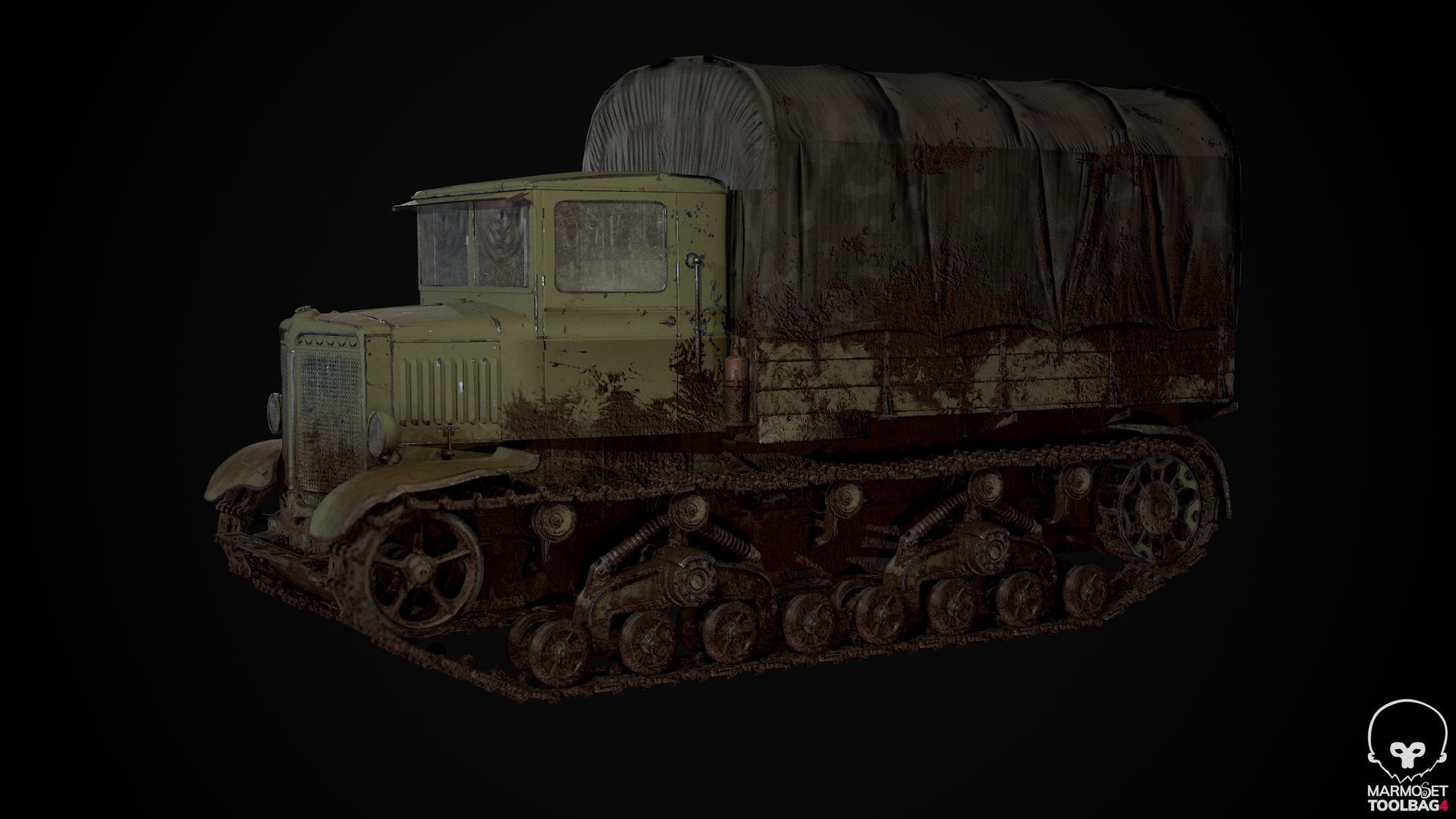 Voroshilovets World War 2 Soviet heavy artillery tractor Low-poly 3D model_0