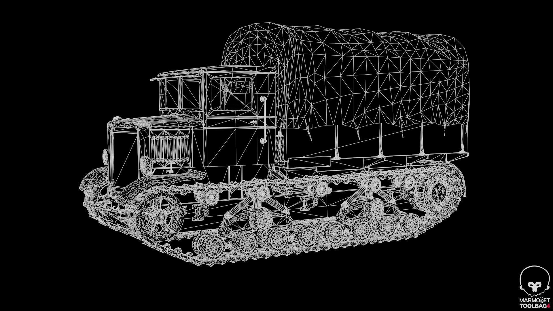 Voroshilovets World War 2 Soviet heavy artillery tractor Low-poly 3D model_14