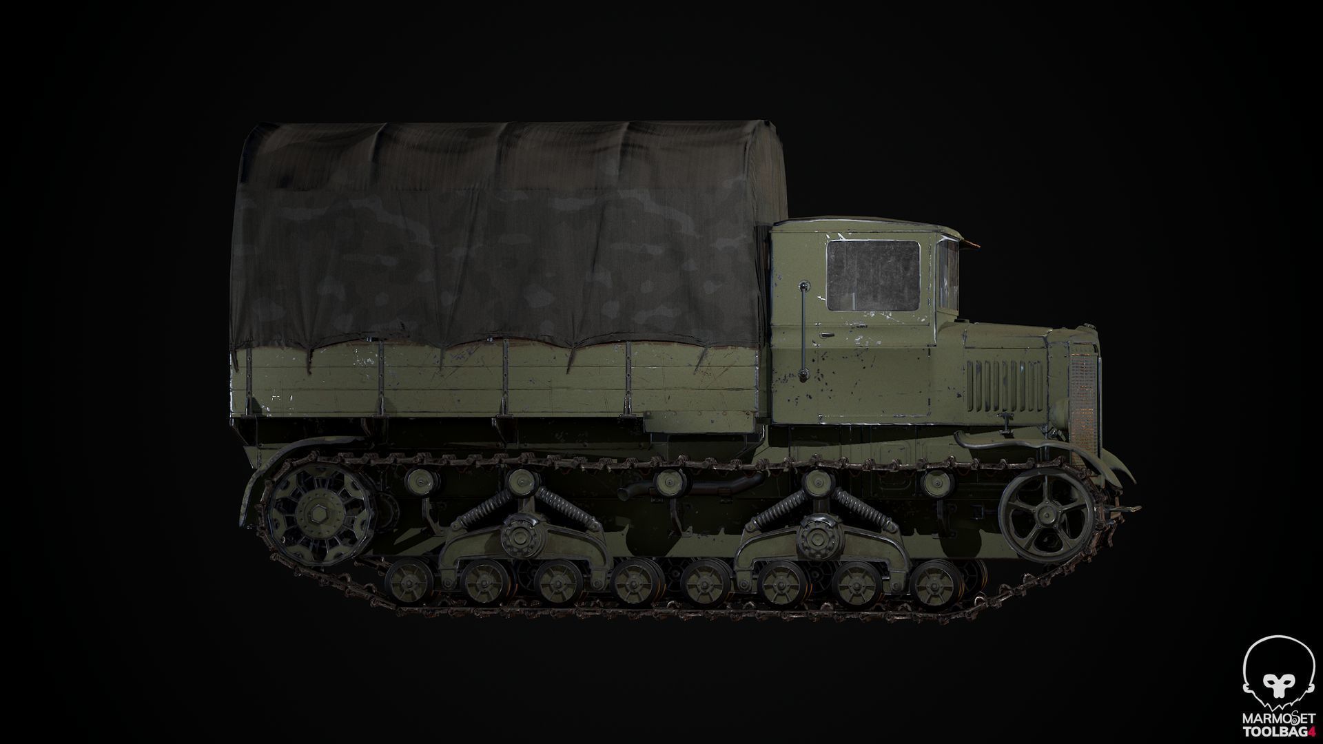 Voroshilovets World War 2 Soviet heavy artillery tractor Low-poly 3D model_10