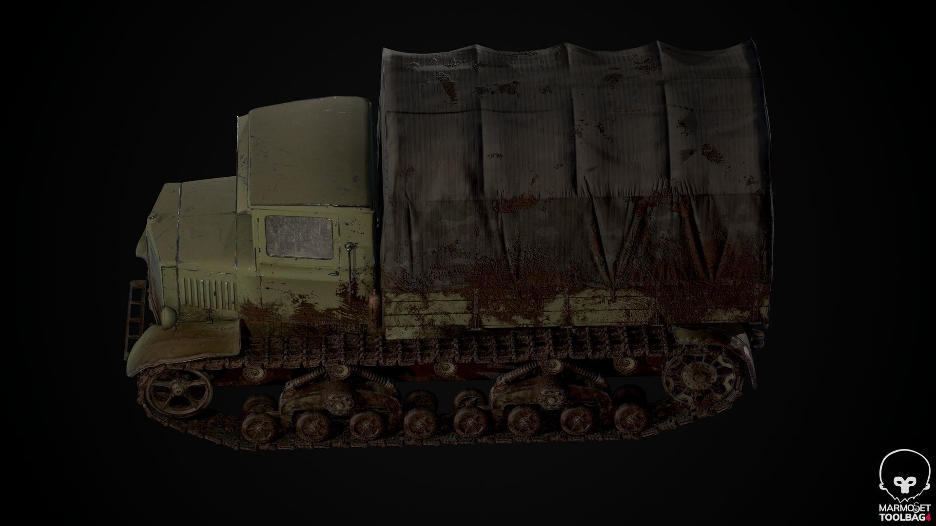 Voroshilovets World War 2 Soviet heavy artillery tractor Low-poly 3D model_4
