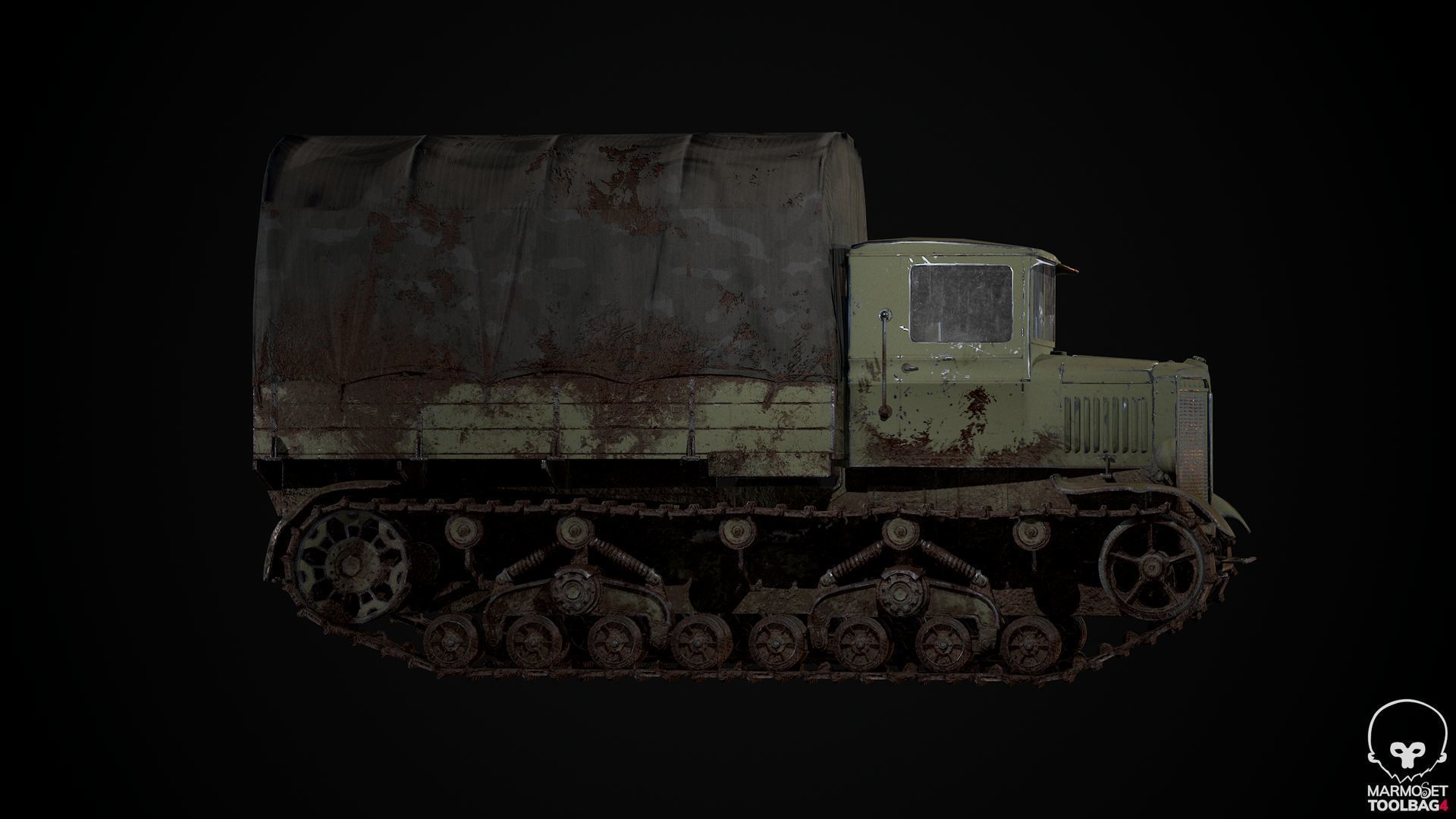 Voroshilovets World War 2 Soviet heavy artillery tractor Low-poly 3D model_6